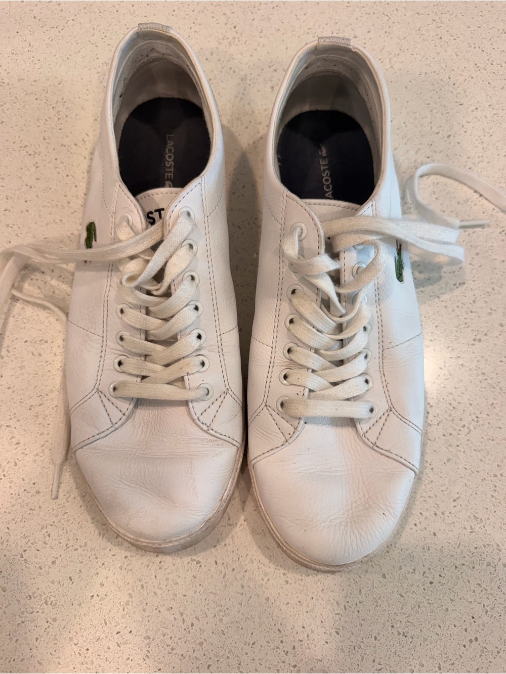 Lacoste Men's White Leather Low-Top Sneakers with Green Logo